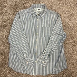 Vintage Lee shirt mens XL extra large blue stripes long sleeve button up‎ 90s